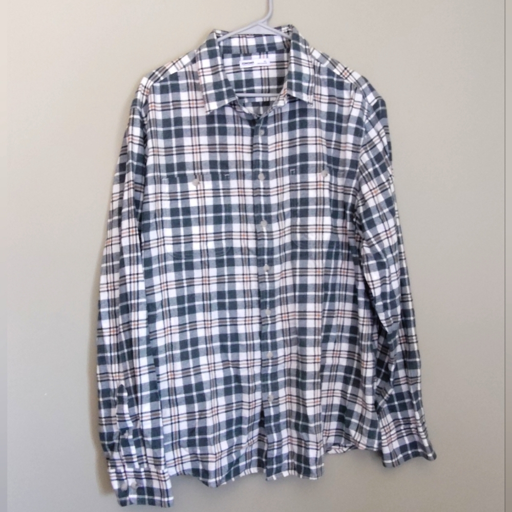 Sonoma Good for Life Size XL Plaid Flannel Shirt Button Up 100% Cotton Green